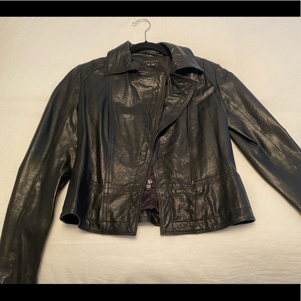 Women’s Theory Black Leather Jacket (XS)